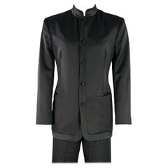 SHANGHAI TANG Size 40 Black Wool Mandarin Collar Suit