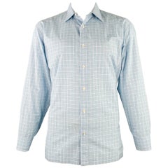 CHARVET Size L Blue Green Checkered Cotton Long Sleeve Shirt