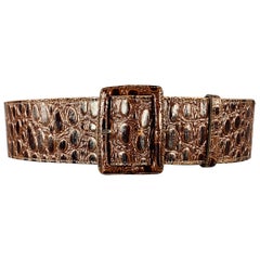YVES SAINT LAURENT Vintage Talla L Cinturón de piel marrón con relieve de cocodrilo