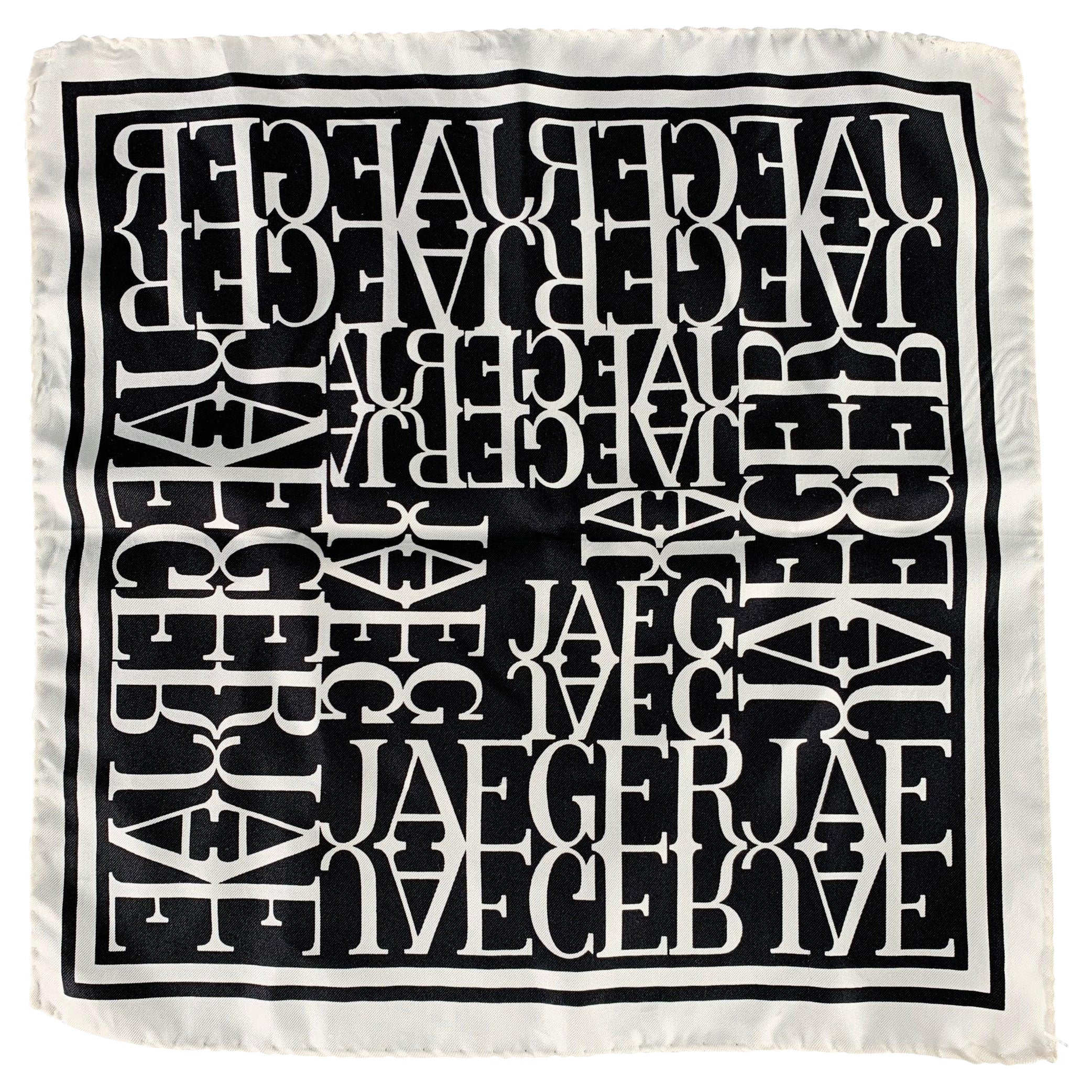 JAEGER Black White Monogram Silk Pocket Square