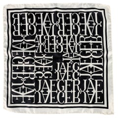 JAEGER Black White Monogram Silk Pocket Square