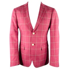 TALLIA Size 38 White Raspberry Window Pane Wool Blend Sport Coat