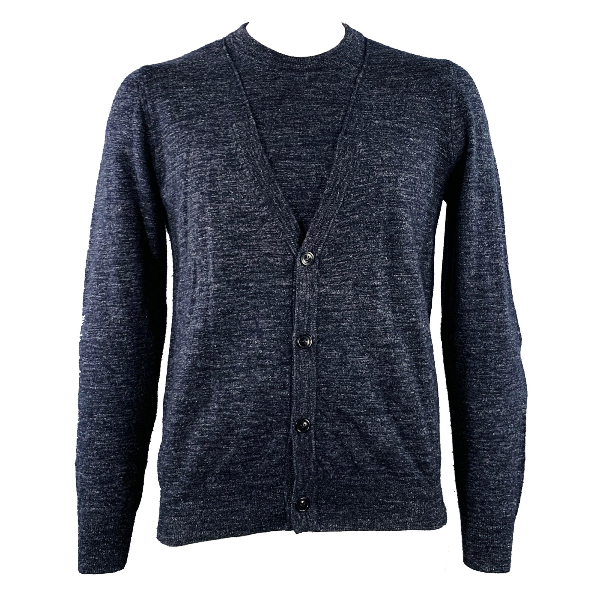 MAISON MARTIN MARGIELA Size L Navy Grey Heather Wool Flax Sweater For Sale