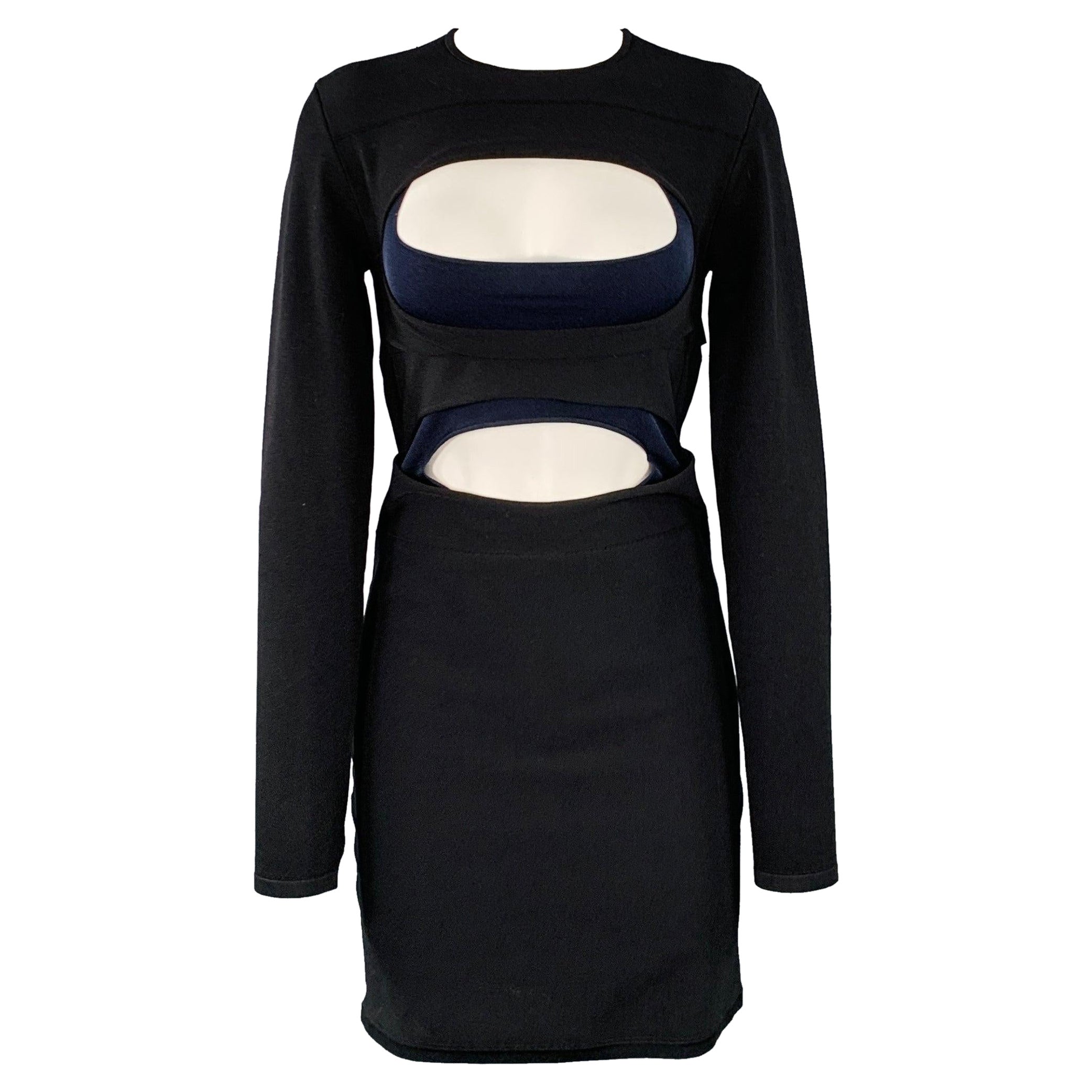 DION LEE Talla 6 Negro Azul Marino Mezcla de Viscosa Recortado Mini Vestido de Manga Larga en venta