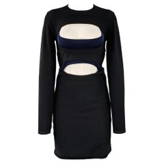 DION LEE Size 6 Black Navy Viscose Blend Cut Out Long Sleeve Mini Dress