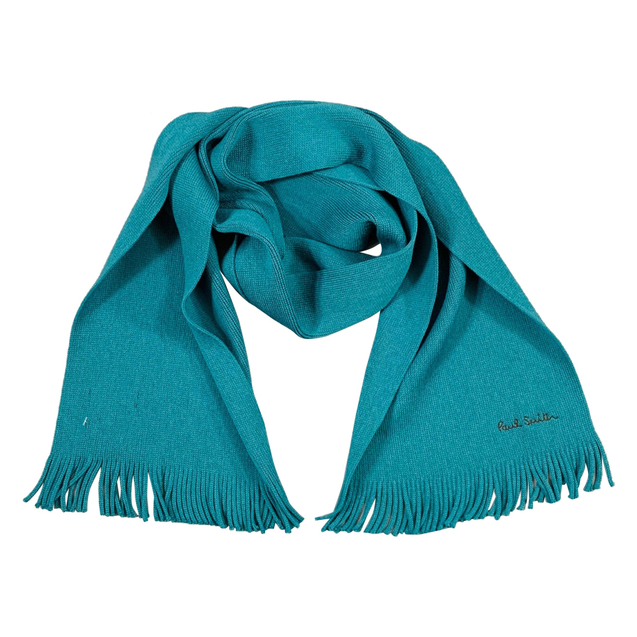PAUL SMITH écharpe à franges en laine vierge bleu sarcelle