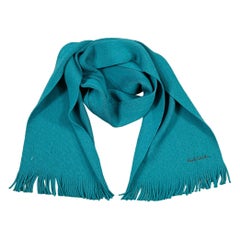 PAUL SMITH Bufanda de flecos de lana virgen de punto azul teal