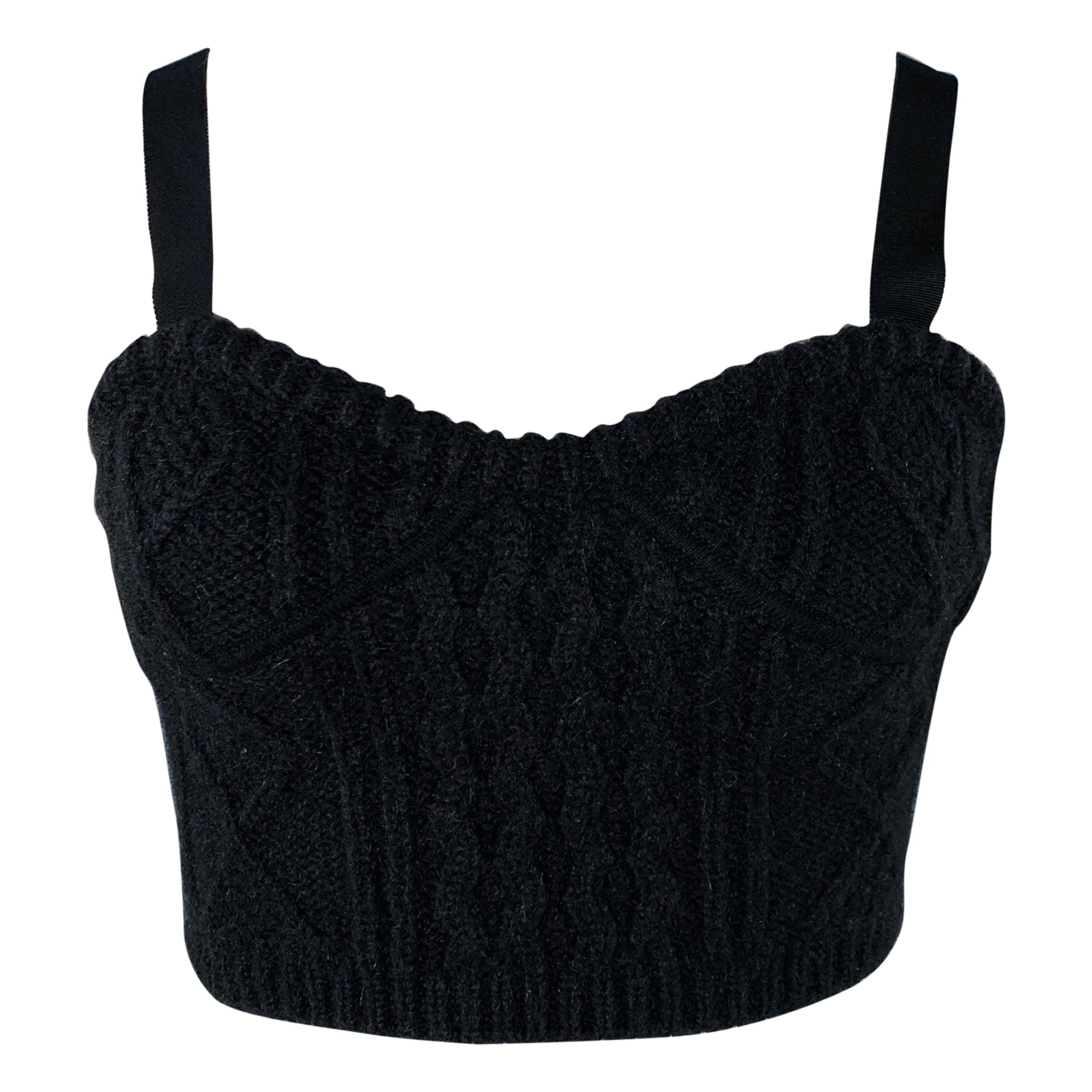VALENTINO Size L Black Mohair Blend Knit Bustier Casual Top For Sale