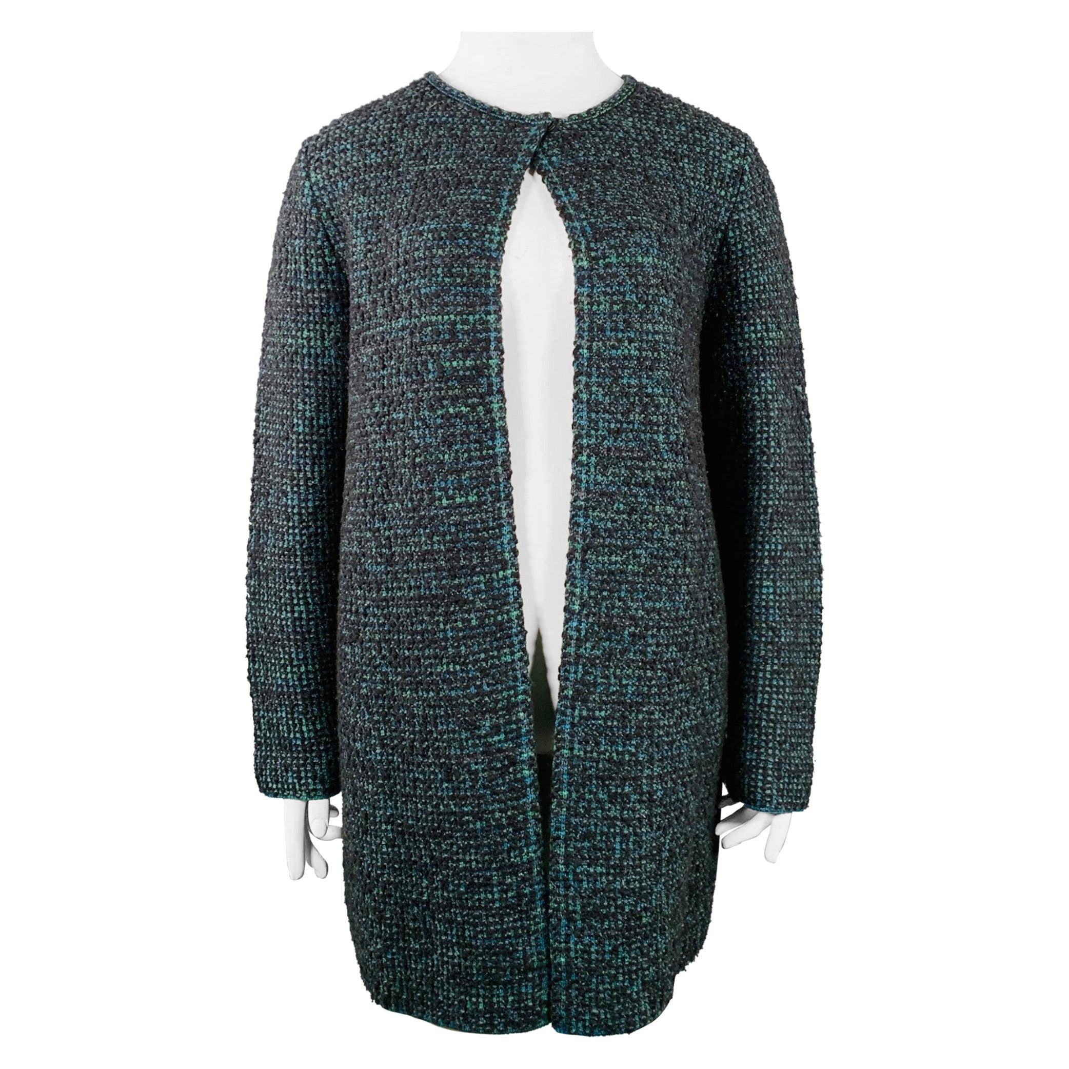 M MISSONI Abrigo abierto de punto de lana verde marengo talla 12 en venta
