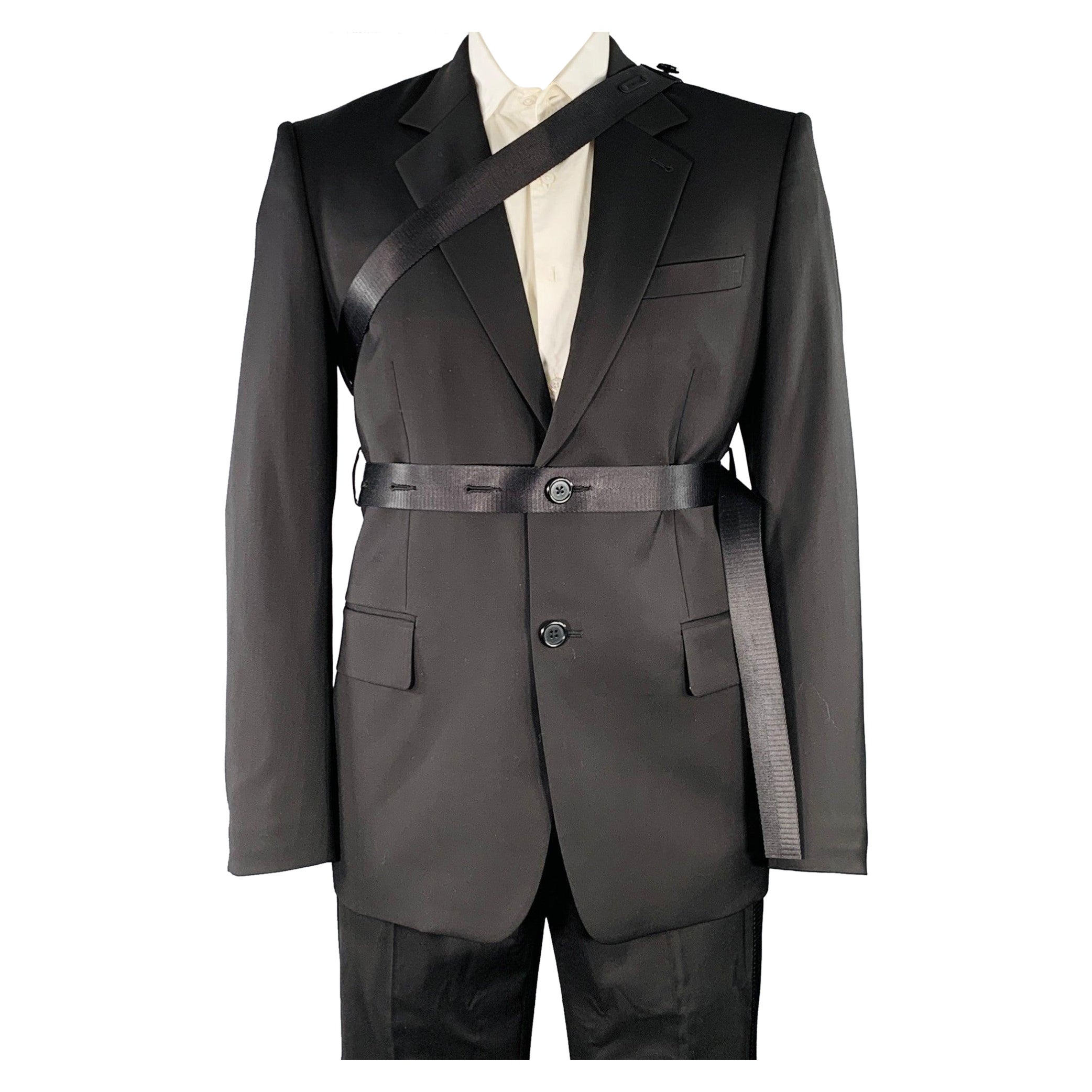 HELMUT LANG SS24 Taglia 44 Abito in lana nera con cintura di sicurezza e risvolto a tacche in vendita