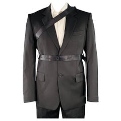HELMUT LANG SS24 Talla 42 Traje negro de lana con solapa de muesca y cinturón de seguridad