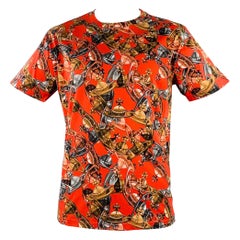 VIVIENNE WESTWOOD Size L Crazy Orbs Red Brown Logo Cotton Crew Neck T-shirt