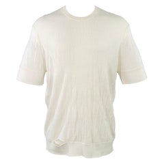HELMUT LANG Size S Cream Ivory Knit Merino Wool Blend Crushed Short Sleeve T-shirt