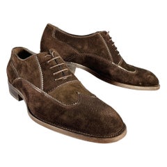 GIORGIO ARMANI Talla 8 Zapatos con cordones Wingtip de ante marrón texturizado