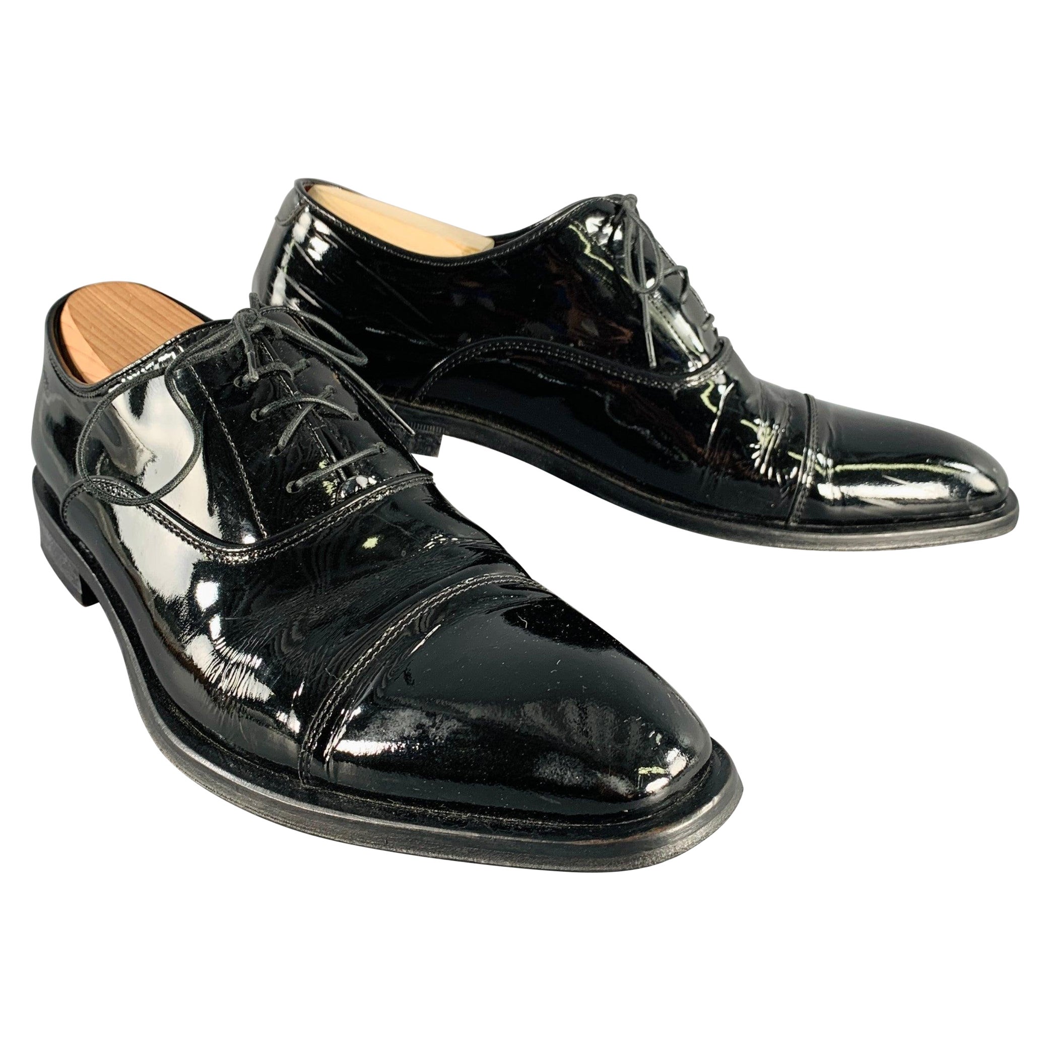 HUGO BOSS Size 8.5 Black Patent Leather Tuxedo Formal Lace-Up Shoes For Sale