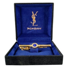 YVES SAINT LAURENT Gold Blue Circle Tie Clip