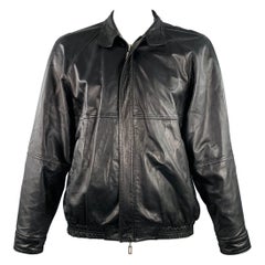 BRUNO MAGLI Size 42 Black Leather Zip Up Jacket