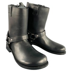 LOEWE Size 9 Campo Black Silver Harness Leather Pull On Boots