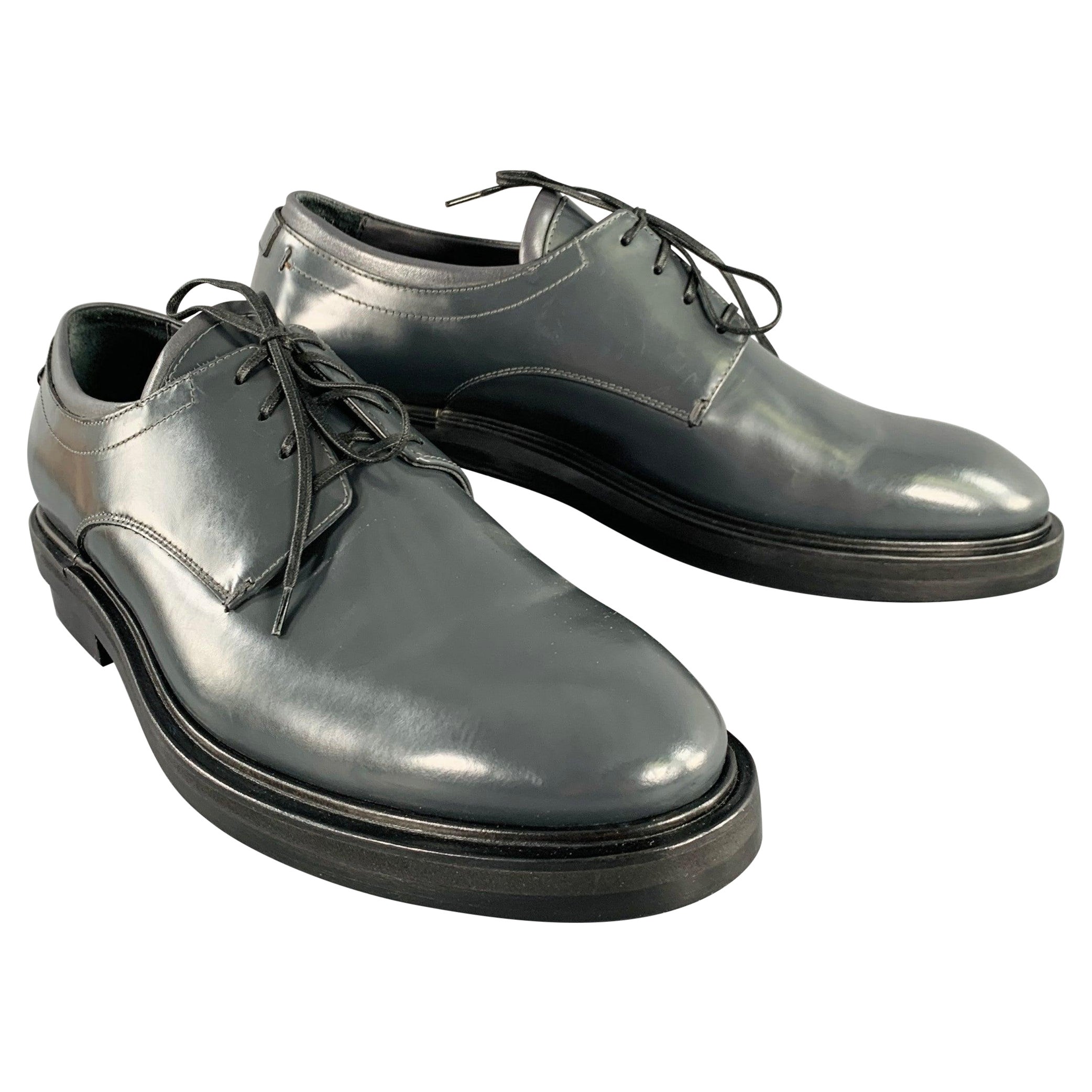 CALVIN KLEIN COLLECTION Size 9 Grey Leather Lace-Up Shoes For Sale
