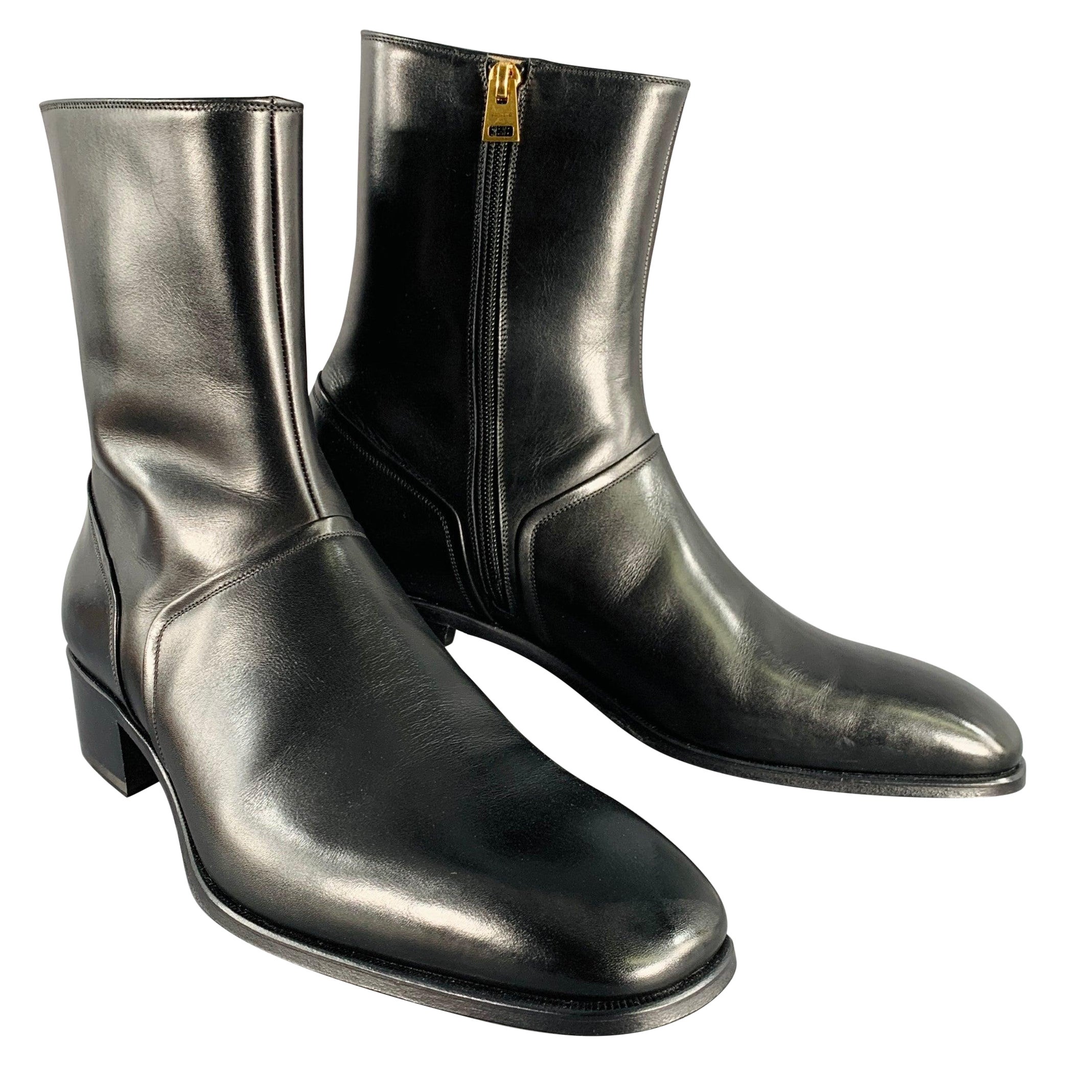 TOM FORD Size 10 Black Leather Side Zipper Boots For Sale