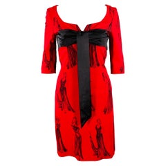 MOSCHINO Size 6 Red Black Viscose Blend Figures Bow Cocktail Dress