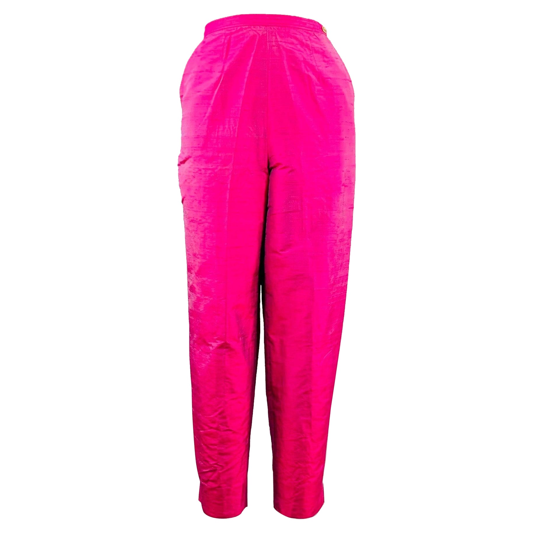 SAKS FIFTH AVENUE Size 12 Pink Fuchsia Silk Shantung Dress Pants