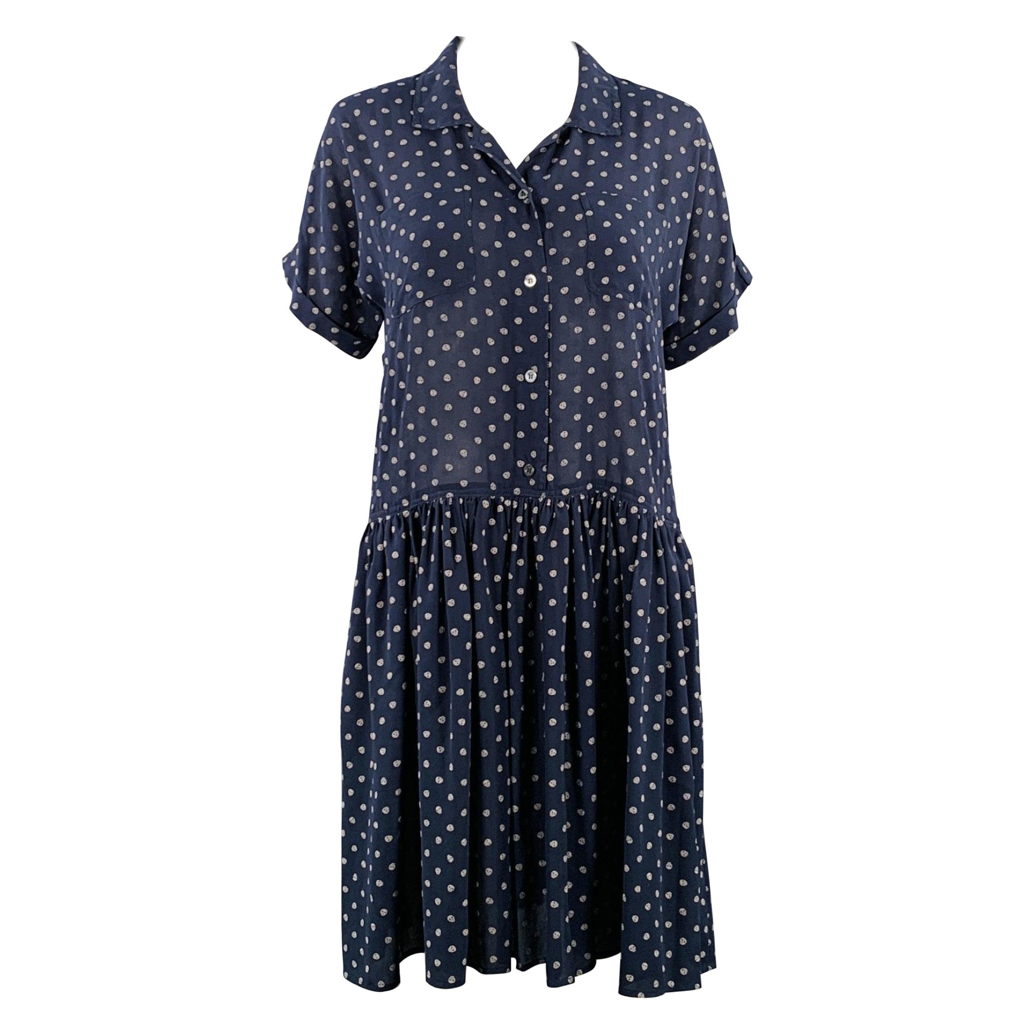 JEAN PAUL GAULTIER Hemdkleid mit Skulpturen aus Polyester in Marineblau und Grau, Größe 6 im Angebot