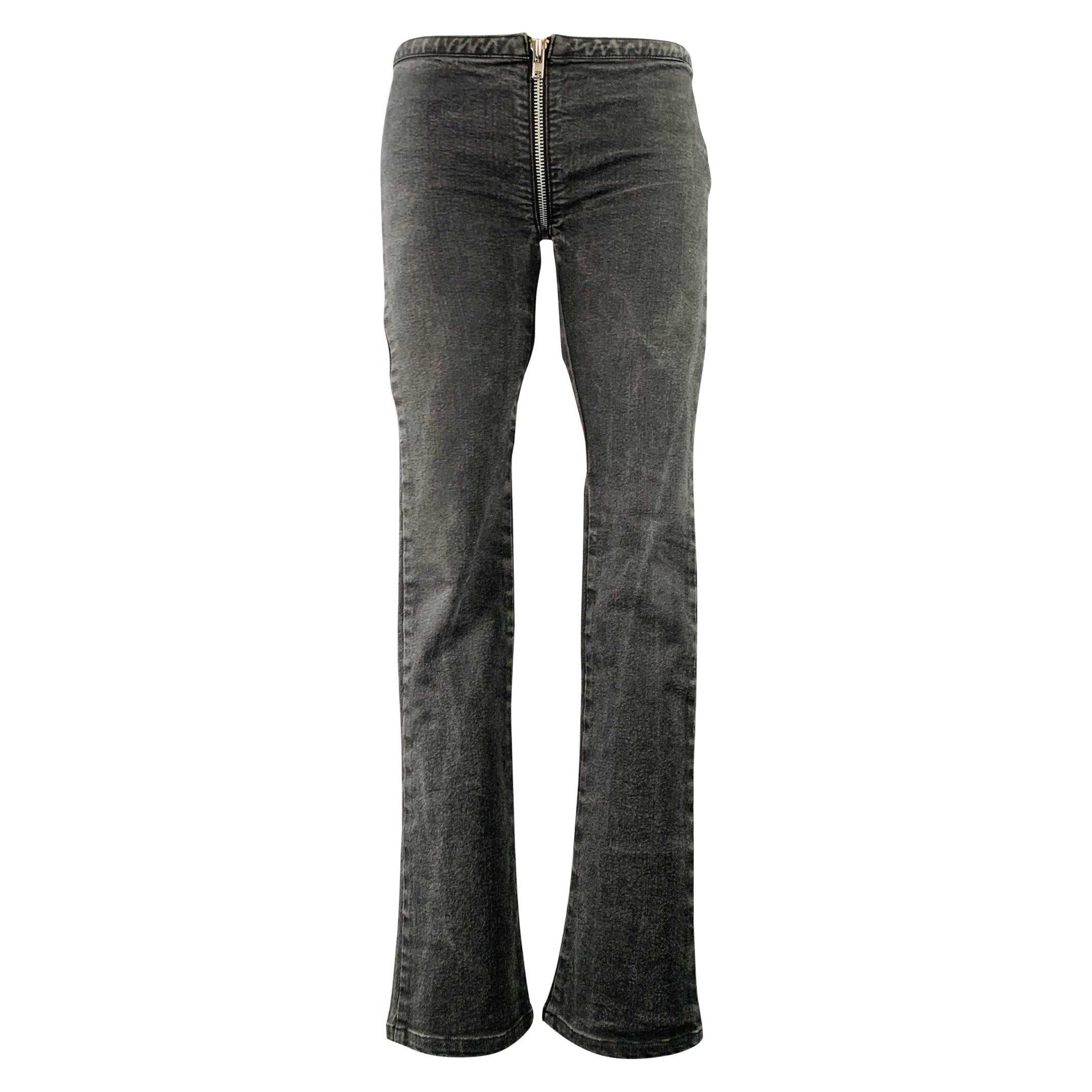 ALEXANDER WANG Talla 25 Gris Carbón Mezcla de Algodón Pantalones Casual Acampanados con Cremallera en venta