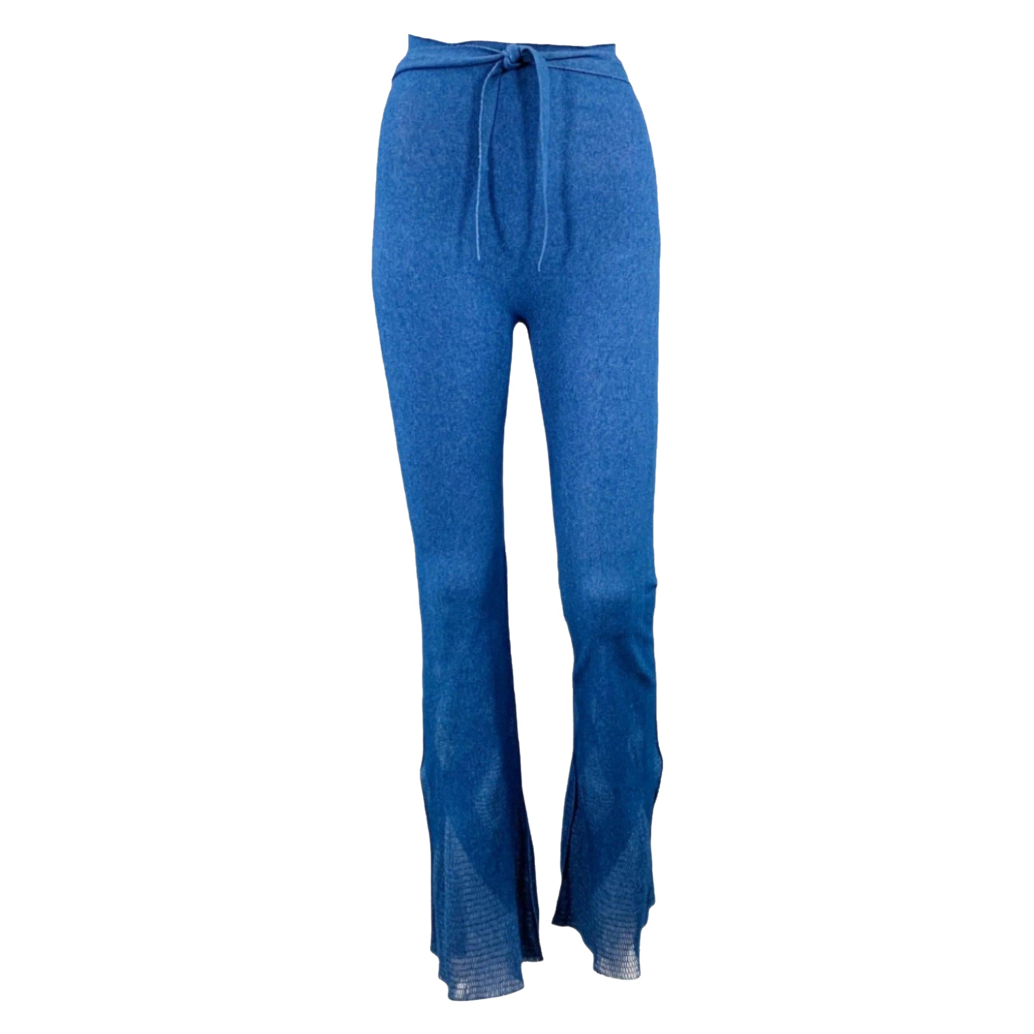 ISSEY MIYAKE Size M Blue Nylon Cotton Blend Mesh Belted Flared Casual Pants