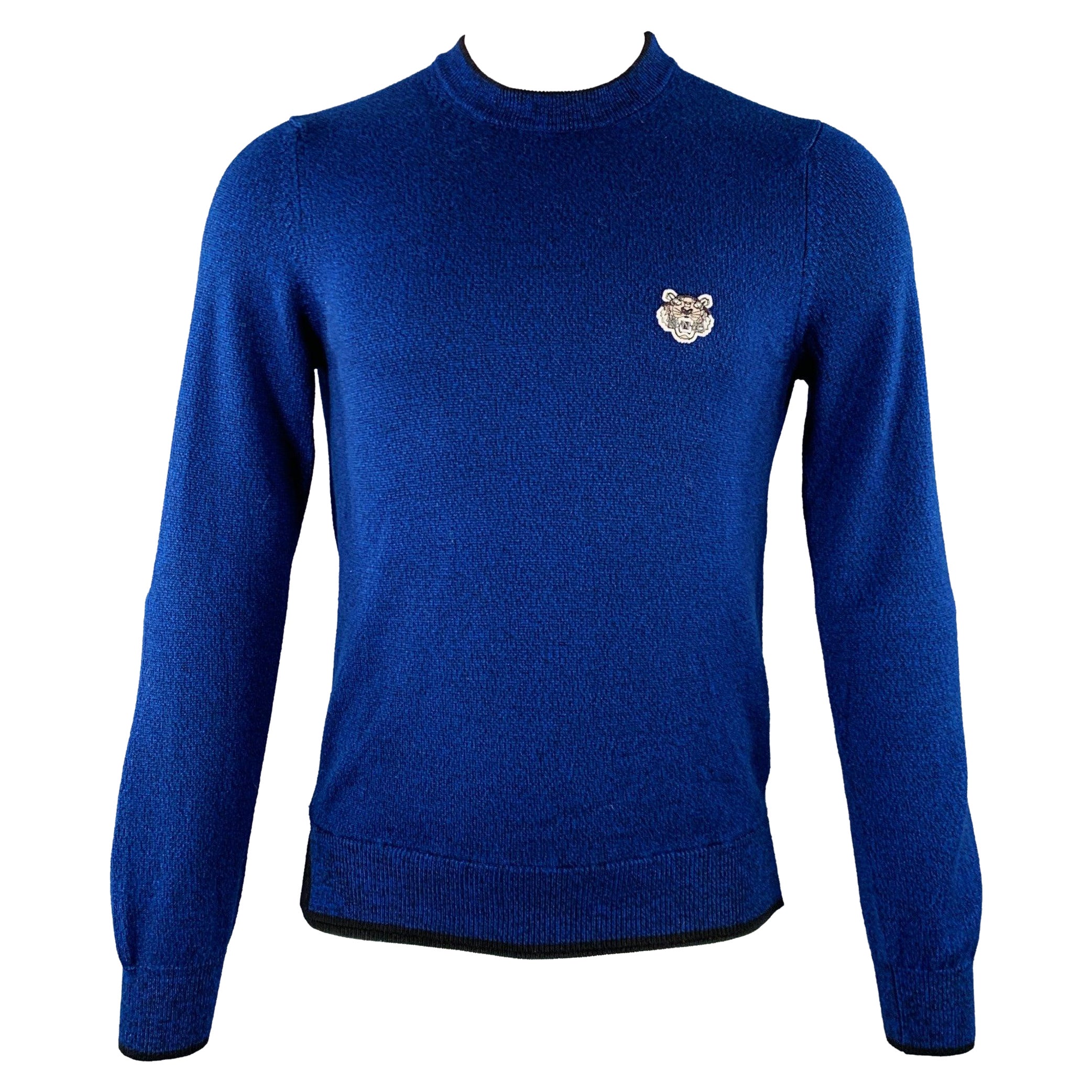 KENZO Size XS Blue Black Knit Cotton Crew Neck Pullover