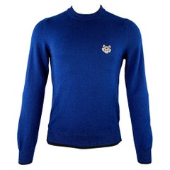 KENZO Size XS Blue Black Knit Cotton Crew Neck Pullover