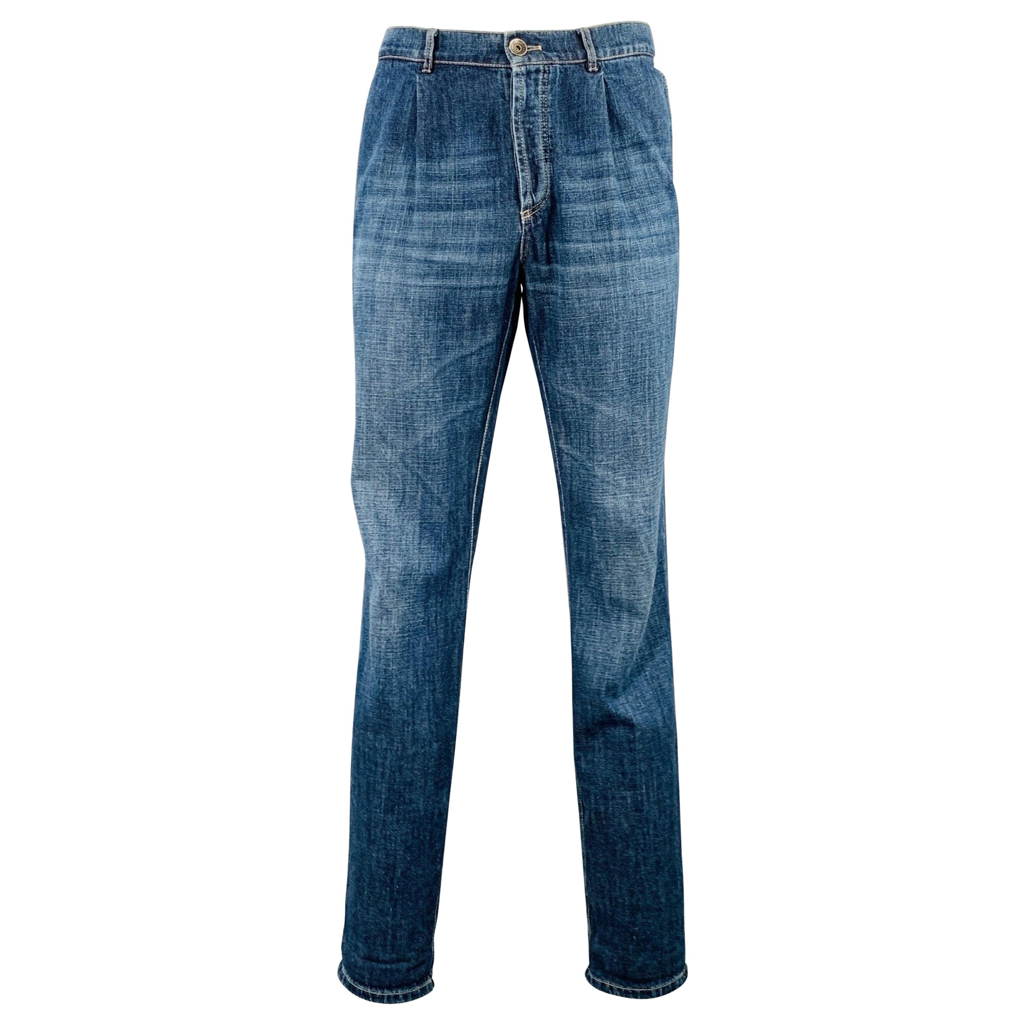 BRUNELLO CUCINELLI Size 35 Indigo Contrast Stitch Denim Straight Jeans