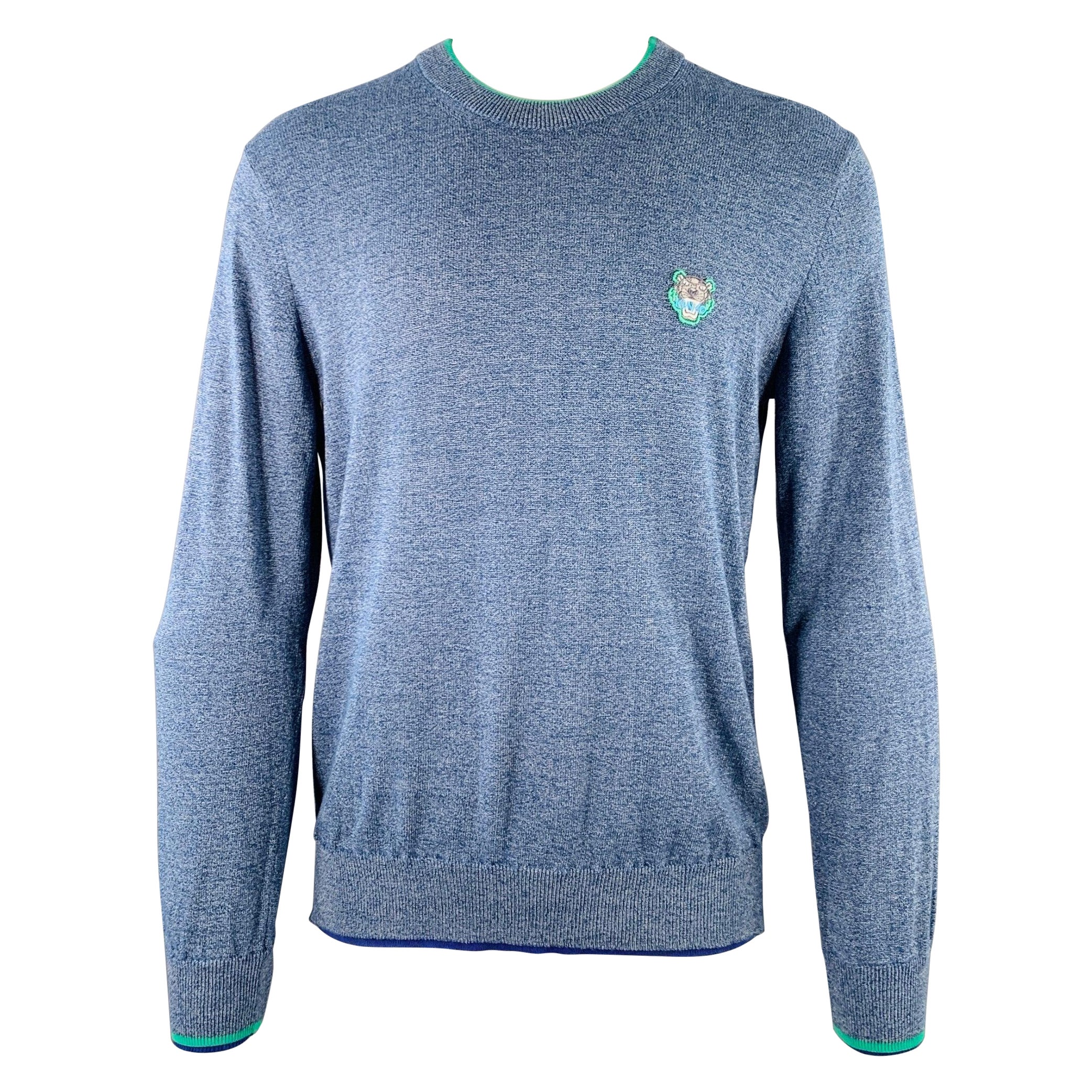 KENZO Size M Heather Blue Green Knit Cotton Crew Neck Pullover