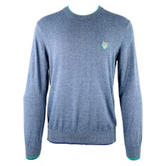 KENZO Pull col ras du cou en tricot de coton bleu vert chiné, taille M