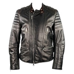 Gucci Giacca da moto in pelle trapuntata nera marrone taglia 44