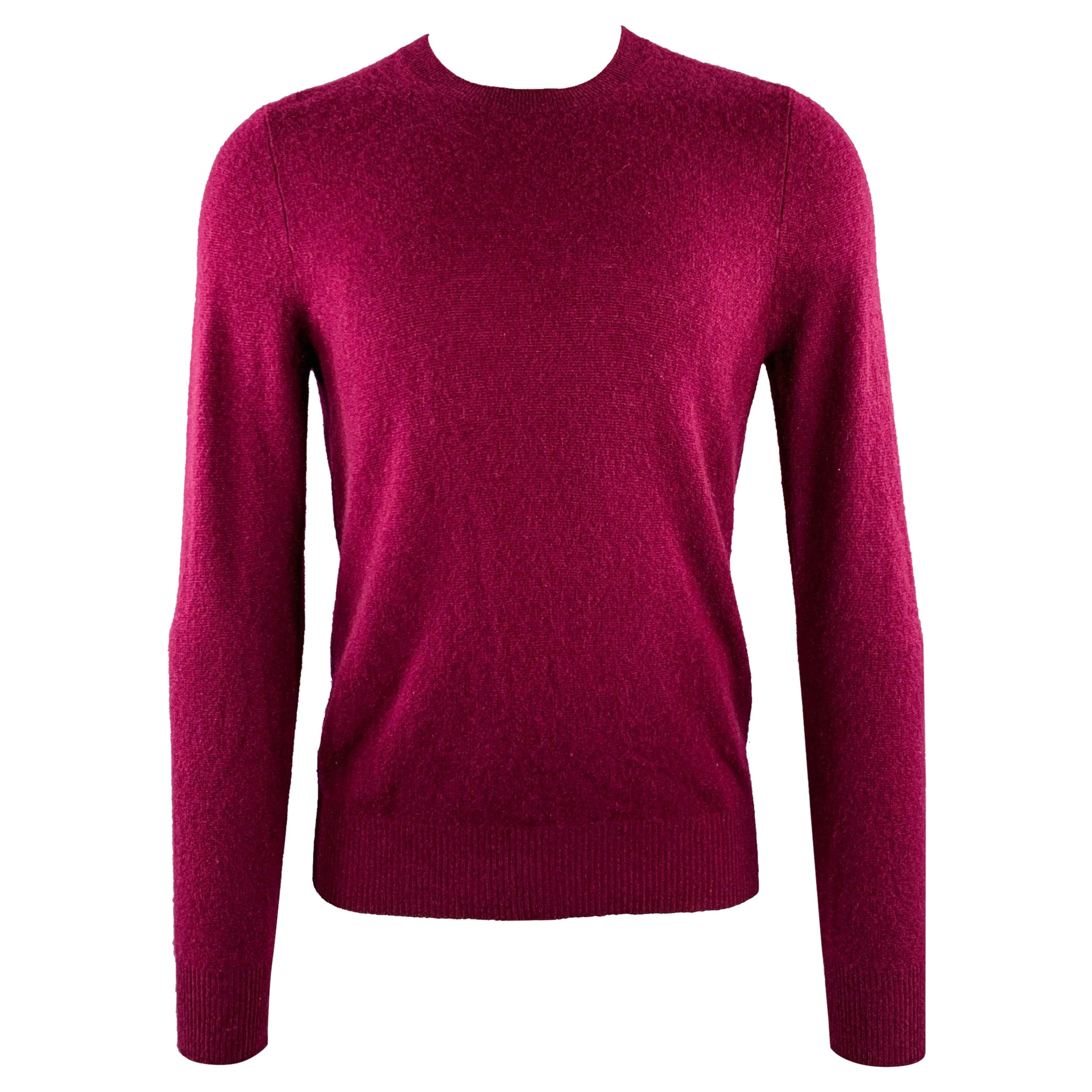 BURBERRY BRIT Size S Red Raspberry Cashmere Elbow Patches Crew Neck Sweater