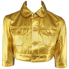 COMME des GARCONS Size S Metallic Gold Cropped Trucker Jacket 2007
