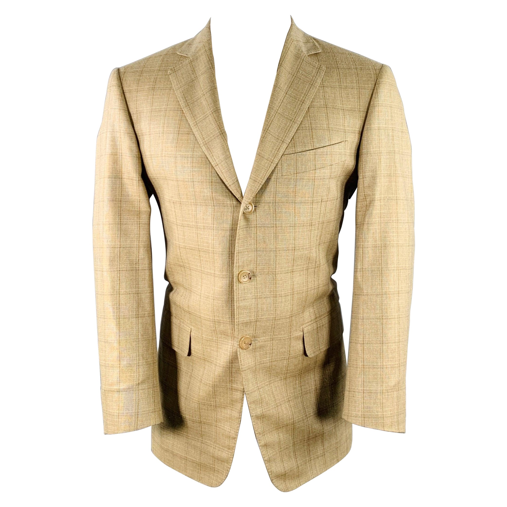 PAL ZILERI Size 38 Regular Beige Grey Brown Window Pane Sport Coat For Sale