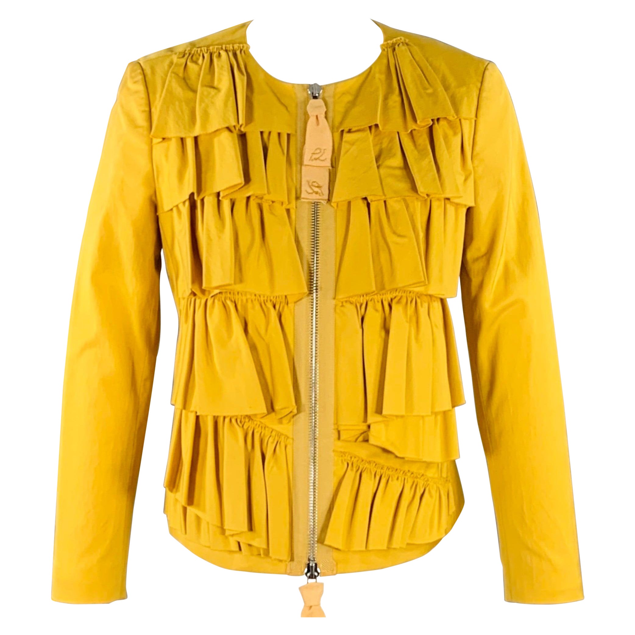 3.1 PHILLIP LIM Größe 4 Gelber geraffter Blazer aus Baumwollmischung mit Rüschen