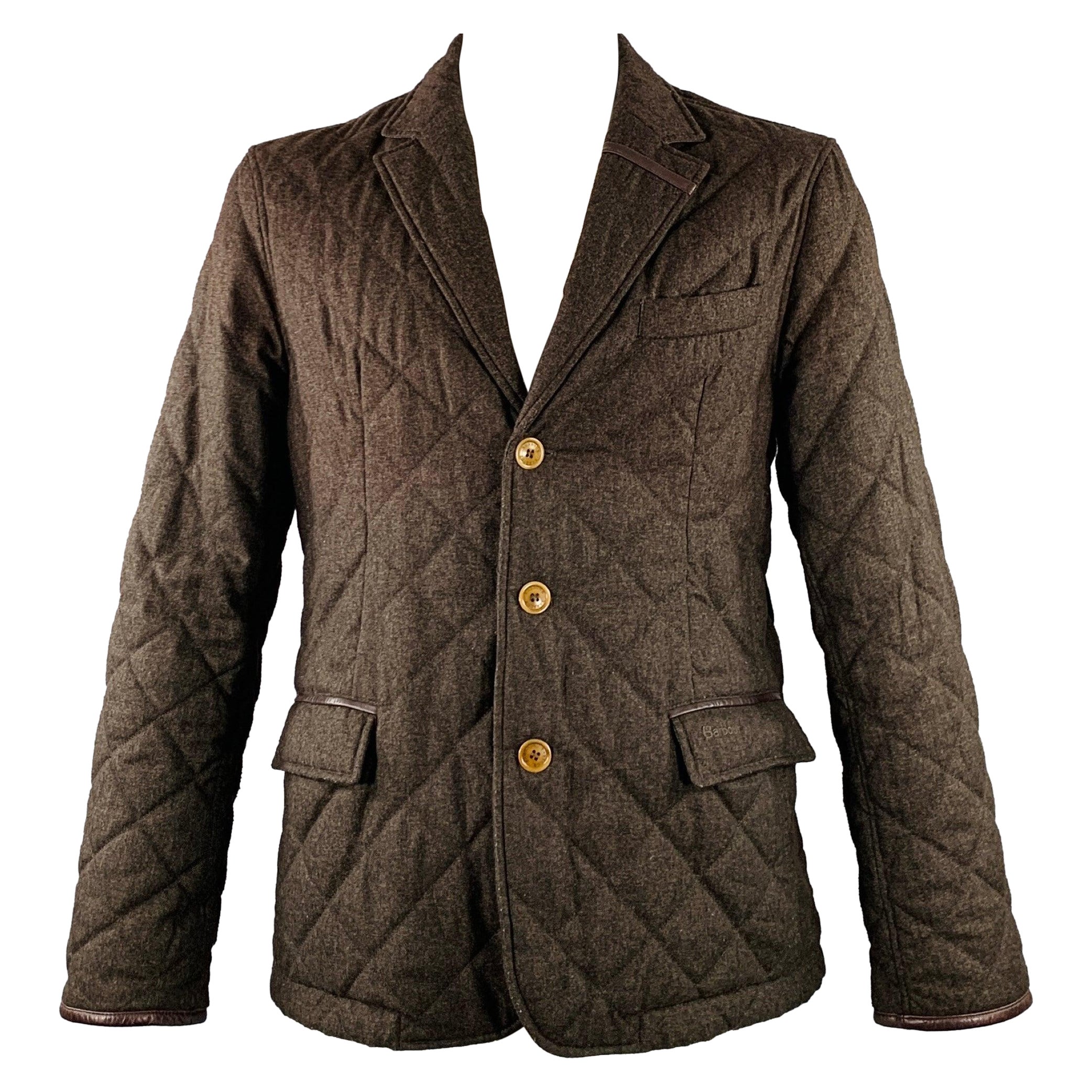 BARBOUR Size L Brown Olive Quilted Polyester Single Breasted Jacket For Sale