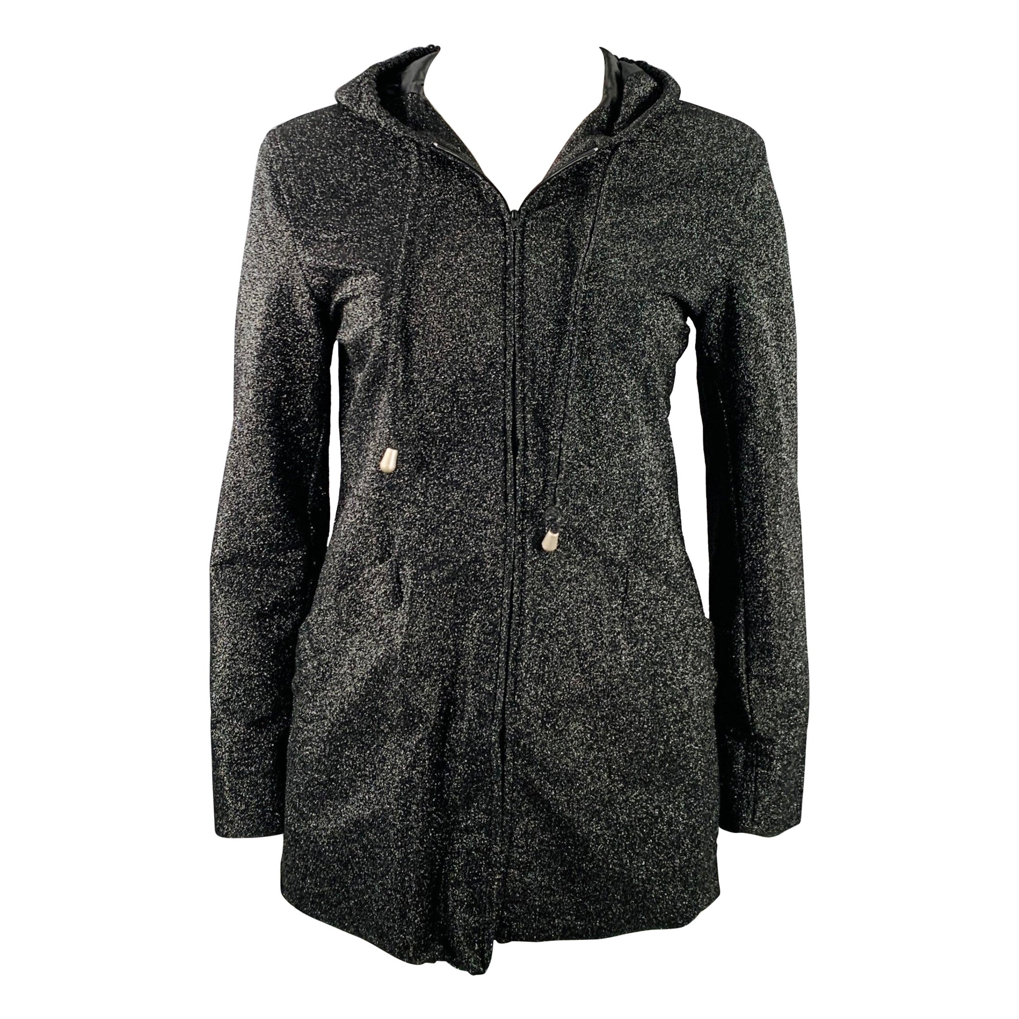 PLEIN SUD Größe 10 Schwarzer Glitzer Mantel mit Hood's aus einer Polyamidmischung im Angebot