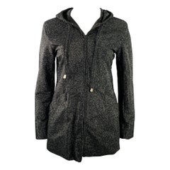 Plein Sud taglia 10 Cappotto nero glitterato in misto poliammide con cappuccio