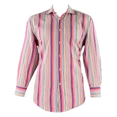 ETRO, chemise à manches longues rose à rayures multicolores et col en coton évasé, taille 42