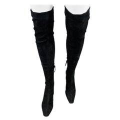 THE ROW Size 7.5 Black Suede Square Toe Thigh High Boots