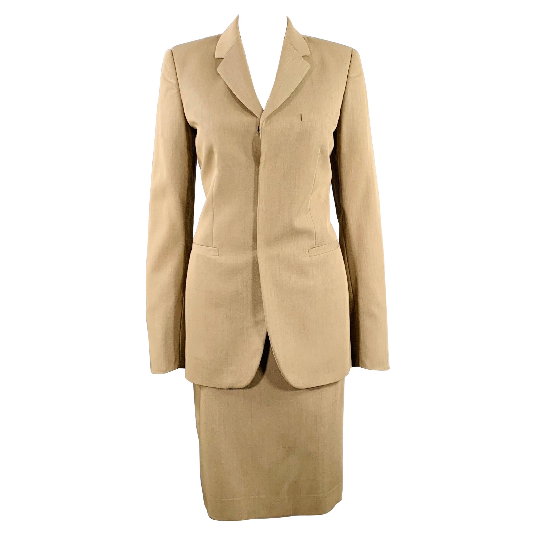 JEAN PAUL GAULTIER Size 6 Beige Wool Single Breasted Skirt Suit For Sale