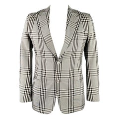 TOM FORD Size 40 Grey Black Plaid Cotton Peak Lapel Sport Coat