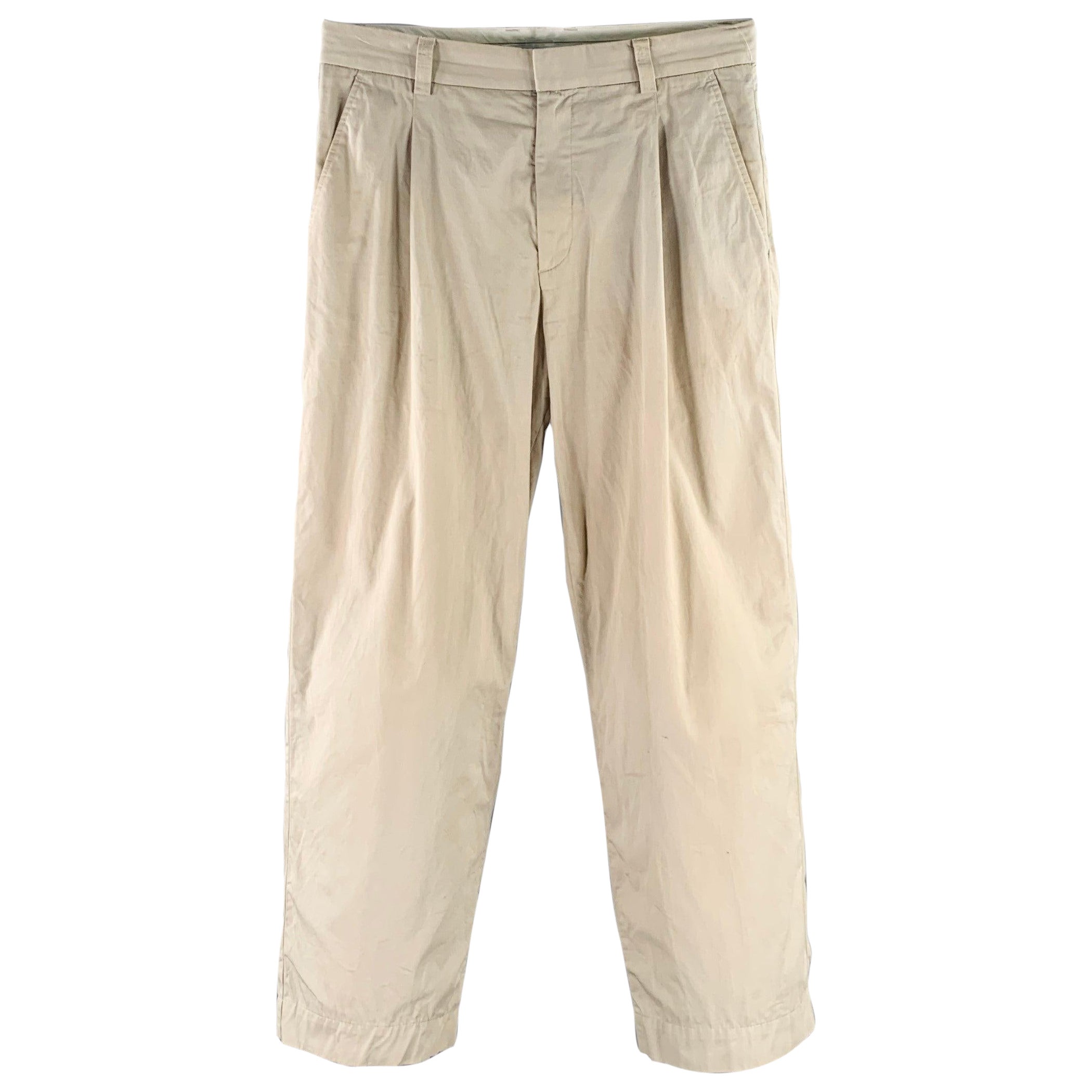 WOOD WOOD Size 30 Aaren Cream Cotton Pleated Casual Pants For Sale