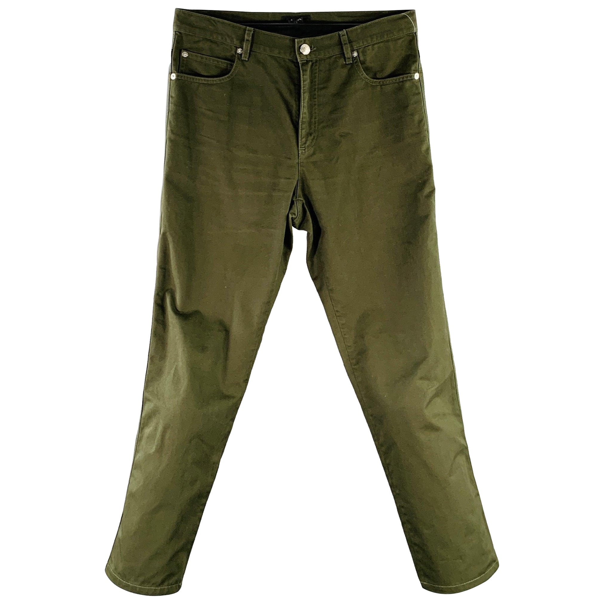A.P.C. Größe 30 Grüne Baggy-Jeans aus Baumwolle mit fünf Taschen aus Baumwolle im Angebot