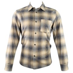 Chemise à manches longues A.P.C. en coton à carreaux bleu, gris et beige, taille S