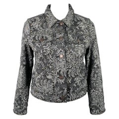 MARC JACOBS Size S Black White Denim Rhinestones Cropped Jacket
